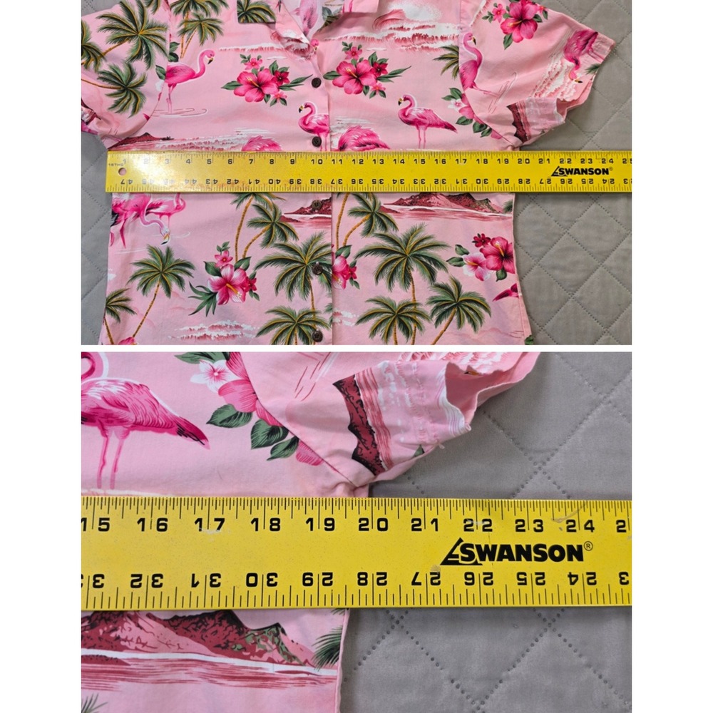 Hawaiian Tropical Aloha Flamingo Button Up Shirt Pink Womens M Puanani - Picture 6 of 7